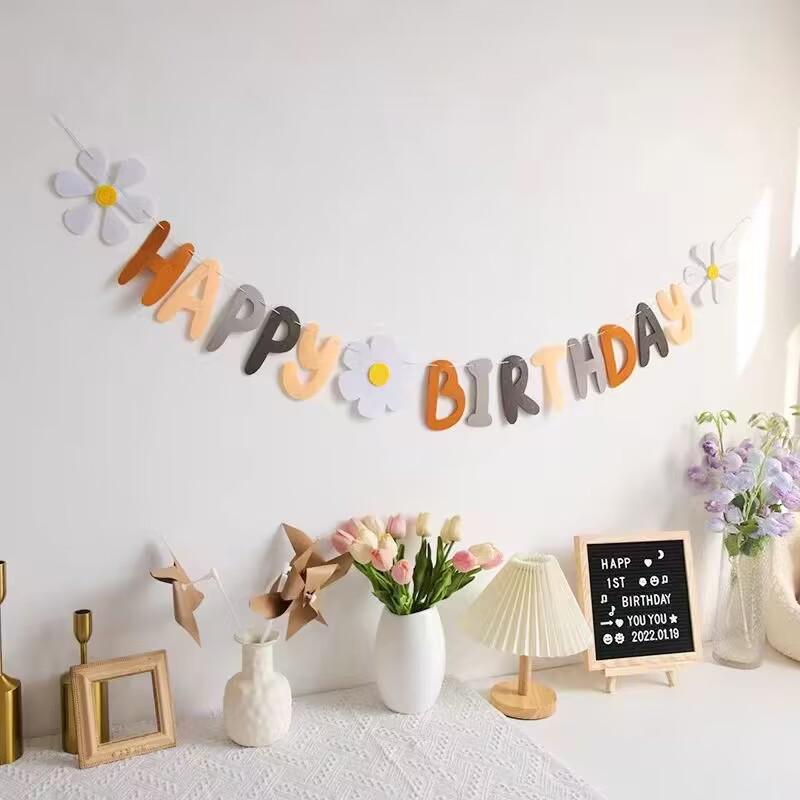 Colorful Felt Happy Birthday Banner Garland for Party Decorations and Photos