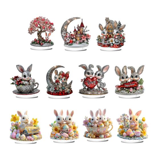 Easter Bunny Acrylic Table Sign 2D Flat Colorful Eggs Rabbit Decoration Home Living Room Valentine's Day Holiday Party Tabletop Ornament