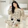 SUKAE New M-5XL Autumn Winter New Cotton Women Pajamas Lady Pijamas Set Loungewear Kimono Cardigan Long Sleeves V-neck Homesuit