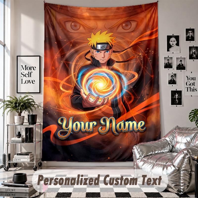 Wall Hanging Tapestry With Custom Name & Text, Naruto Decorative Tapestry For Bedroom