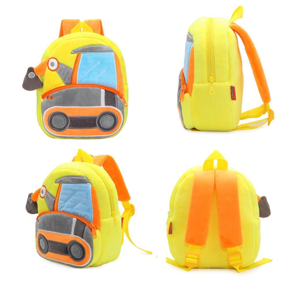 Plush Cartoon Excavator Backpack 2-4 Years Old Kids Small School Bag Kids Engineering Backpack
