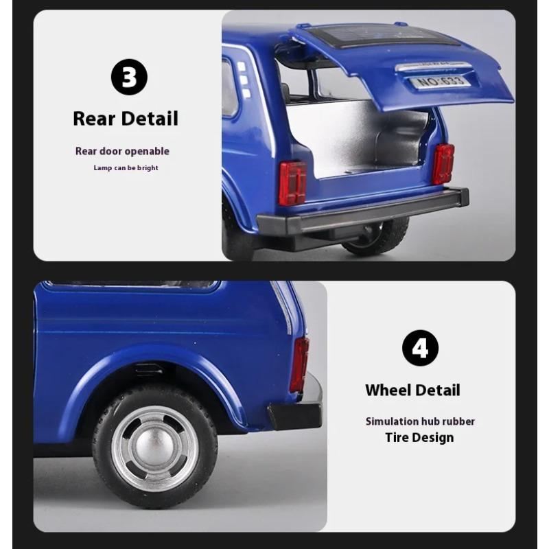 1/32 Lada Jeep Oldtimer Modell Auto Legierung Auto Diecast Modell Sound und Licht Rückzieher Spielzeug Sammlung Kinder Geburtstag Spielzeug Geschenk