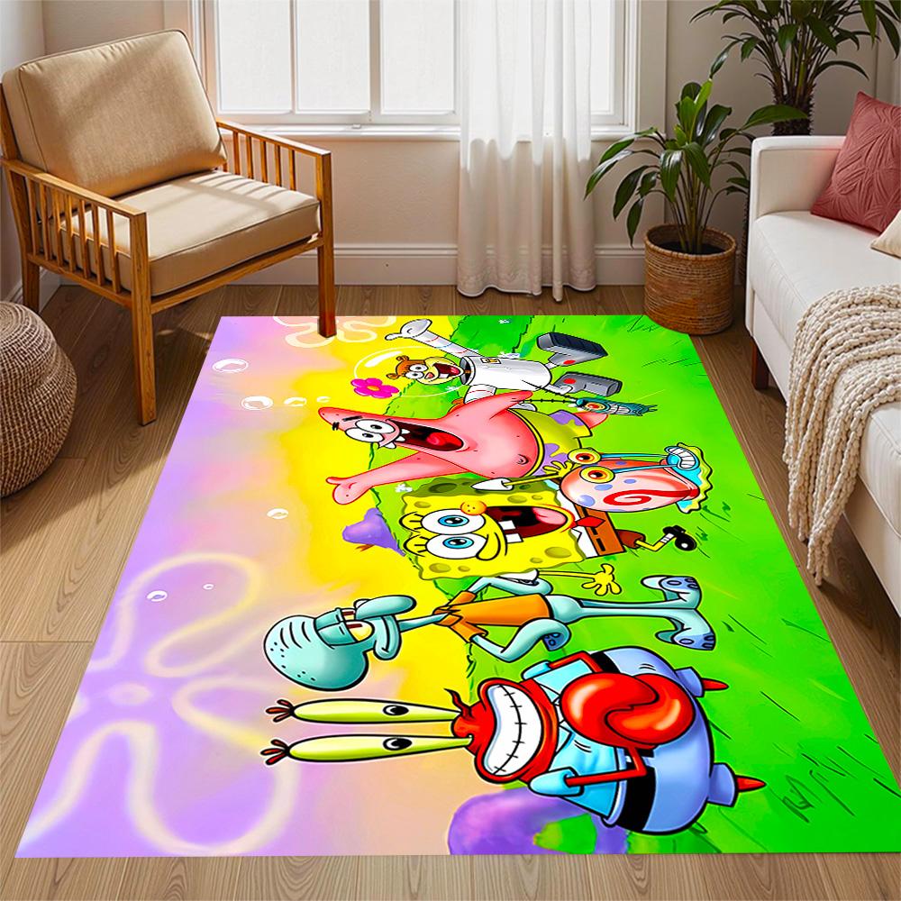 Spongebob Squarepants Adventure Themed Anti-Slip Rugs - Polyester Home Decor, Suitable for Bedrooms, Living Rooms, Doorways, Studios, and Decorations