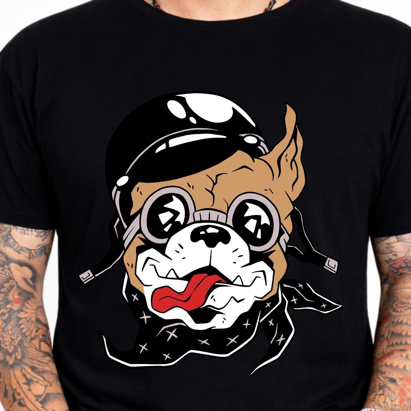 Biker Dog Helmet Goggles Bandana Funny Bulldog Rider Graphic Cool T-Shirt. XXXXL