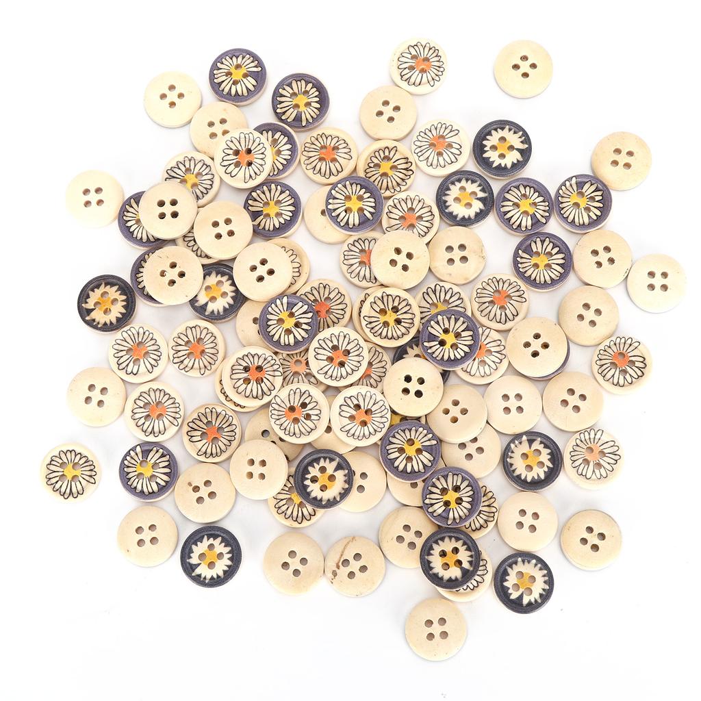 100Pcs Button Natural Colorful Wooden Little Daisy DIY Clothing Decorative Accessories 15mm