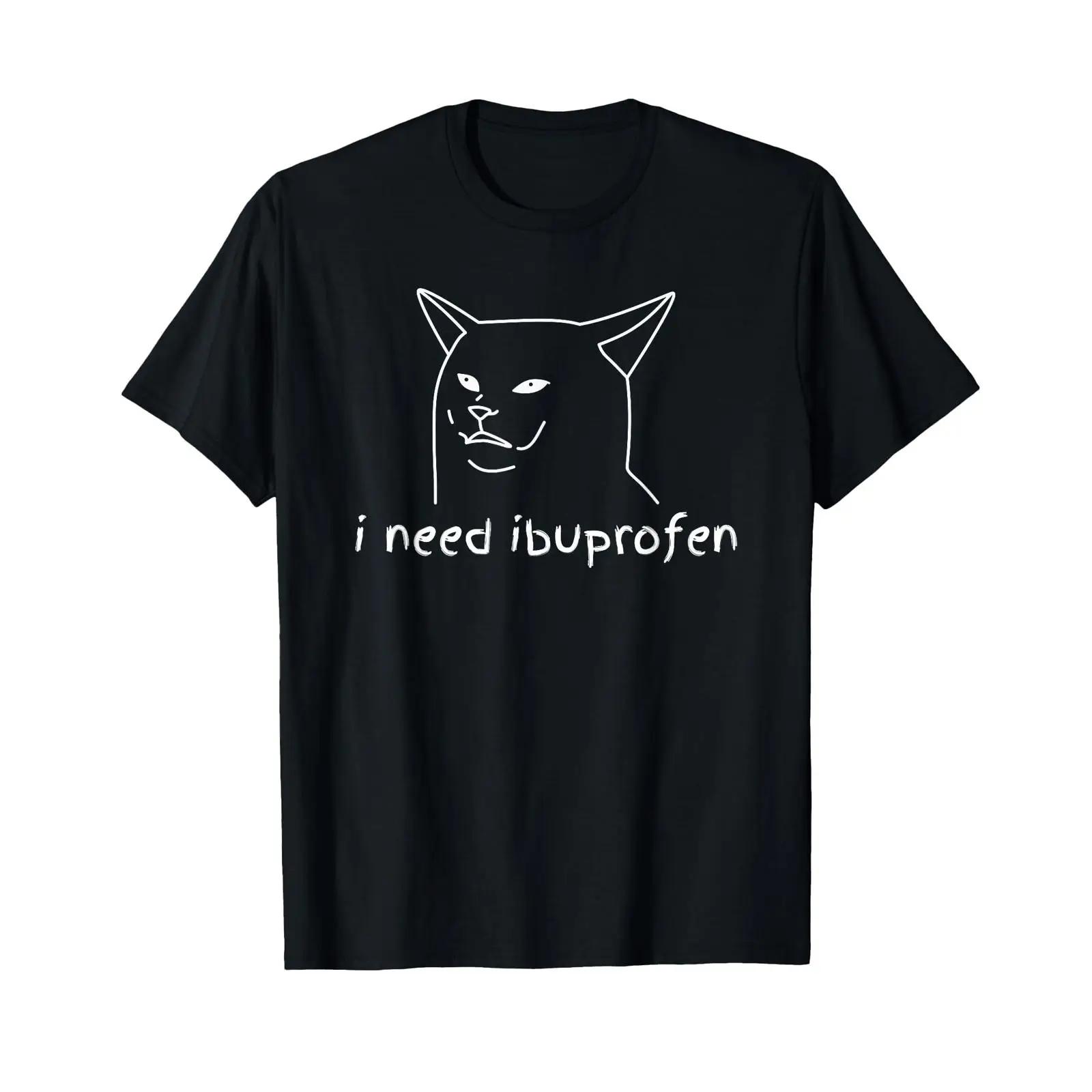 

I Need Ibuprofen Funny Cat Drawing T Shirt vintage Washed designer clothes Stretched graphic Versatile Casual Slightly 5XL різнокольоровий