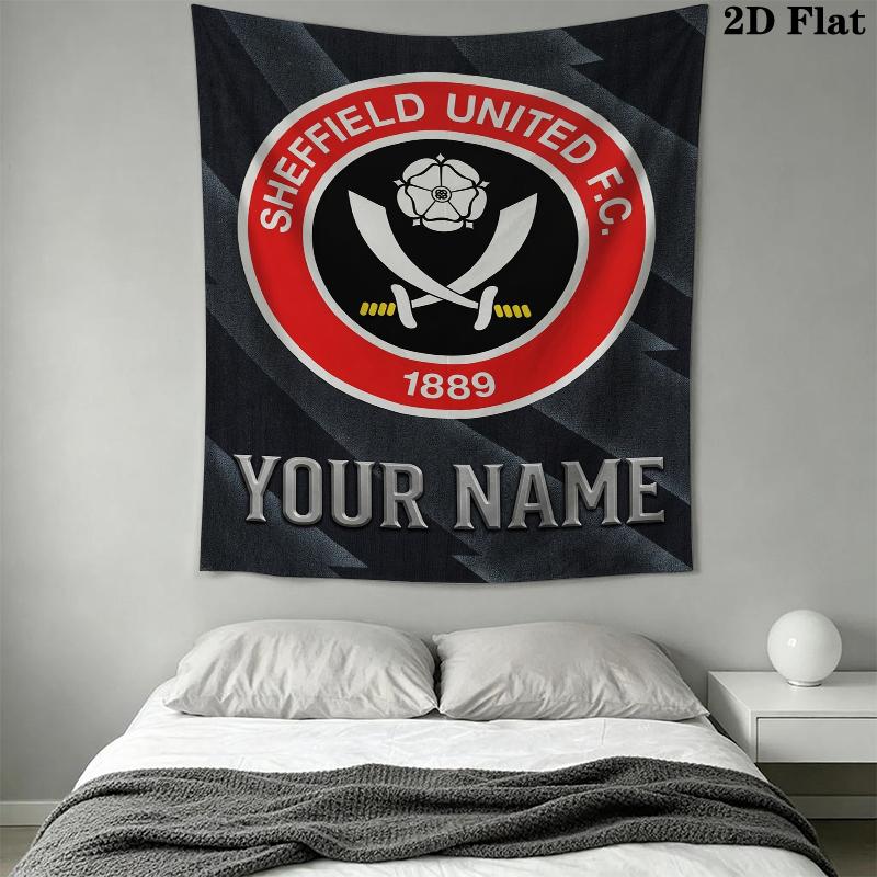 Custom Name Sheffield United FC Wall Tapestry Aesthetic Wall Hanging Printed Fabric Blanket Decorative Tapestries for Bedroom Living Room Home Decor