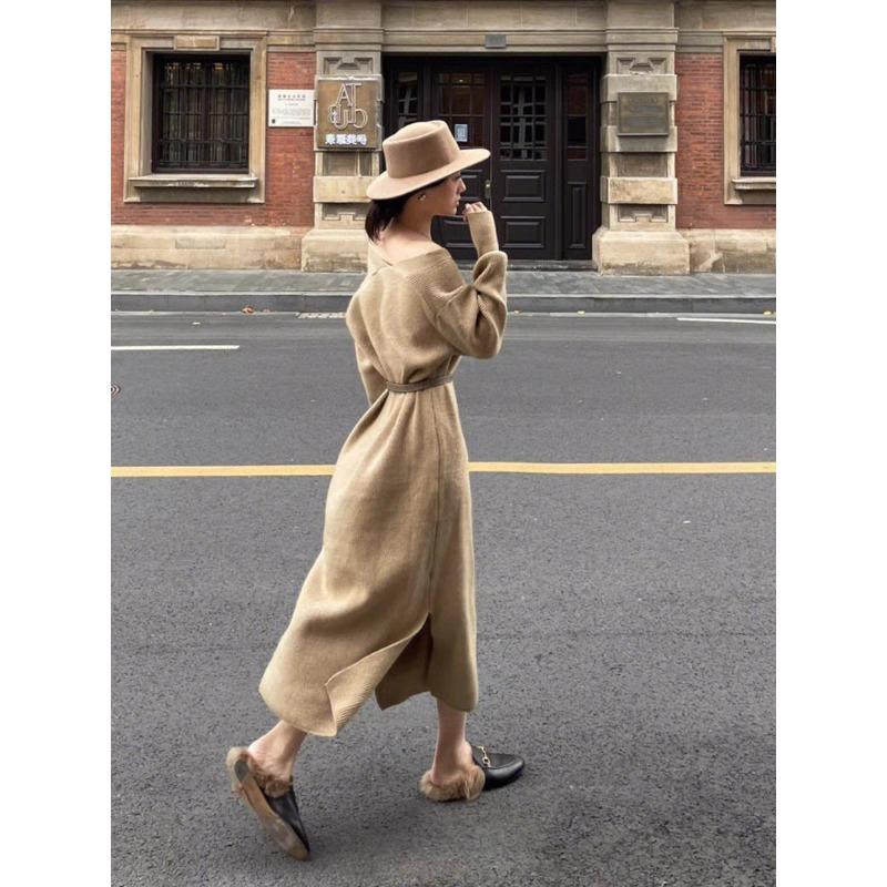 High-end Light Luxury Socialite Sexy Fashion Royal Sister Casual Retro Dress Long Sweater Women's Autumn and Winter