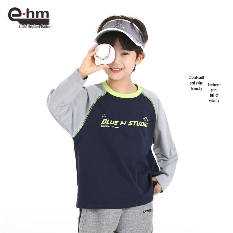 Boys' Cotton Spliced Long Sleeve T-Shirt