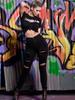 New Black and White Elastic Hole Denim Jeans Women's Slim Fit Pants