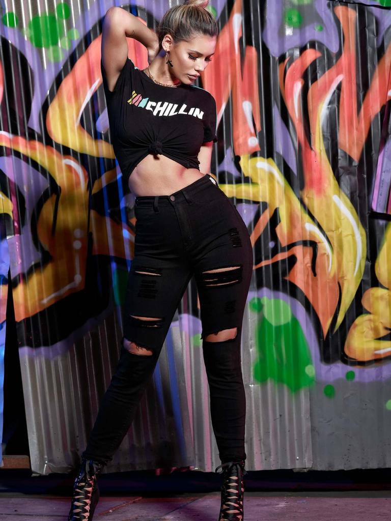New Black and White Elastic Hole Denim Jeans Women's Slim Fit Pants