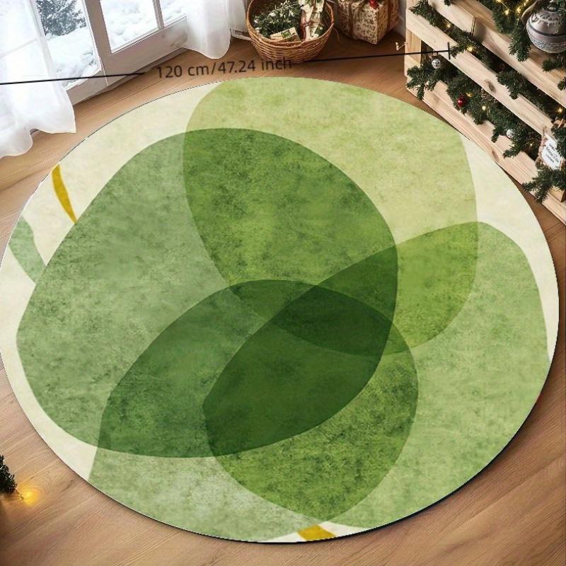 Abstrakcyjny Zielony Liść Geometryczny Okrągły Dywan Flanelowy Minimalistyczny Wystrój Domu Dywan Salon Sypialnia Mata Podłogowa Uspokajający Zainspirowany Naturą