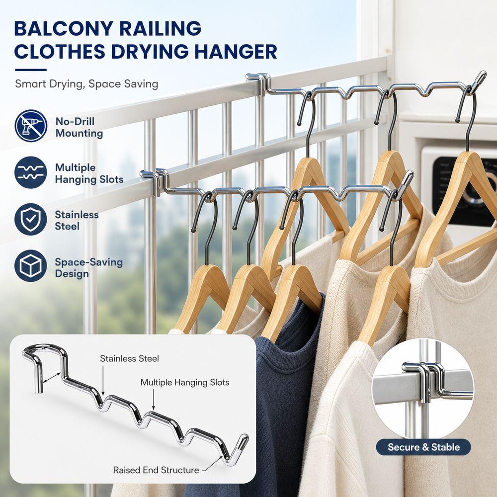 No Drill Railing Drying Rack Wave Shaped Clothes Storage Holder Window Railing Use