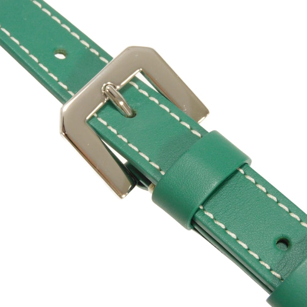 Used 9776 Bandouliere 4.7" 7954 Current Calfskin Silver 0.8" Width Excellent Condition Logo Embossed Green Unisex from
