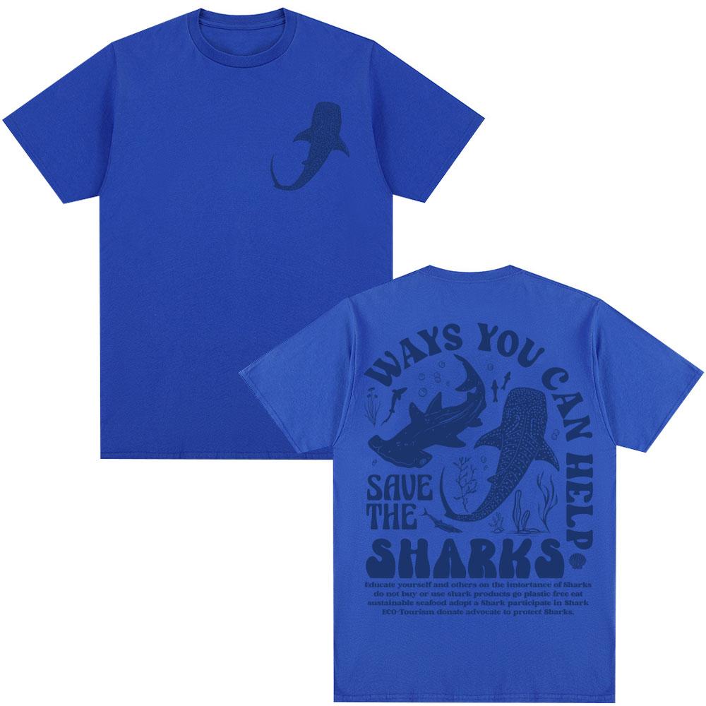 Save The Sharks Respect The Locals Graphic T Shirt Funny Ocean Men Women Aesthetic Short Sleeve Loose Cotton Casual Y2k T-shirts
