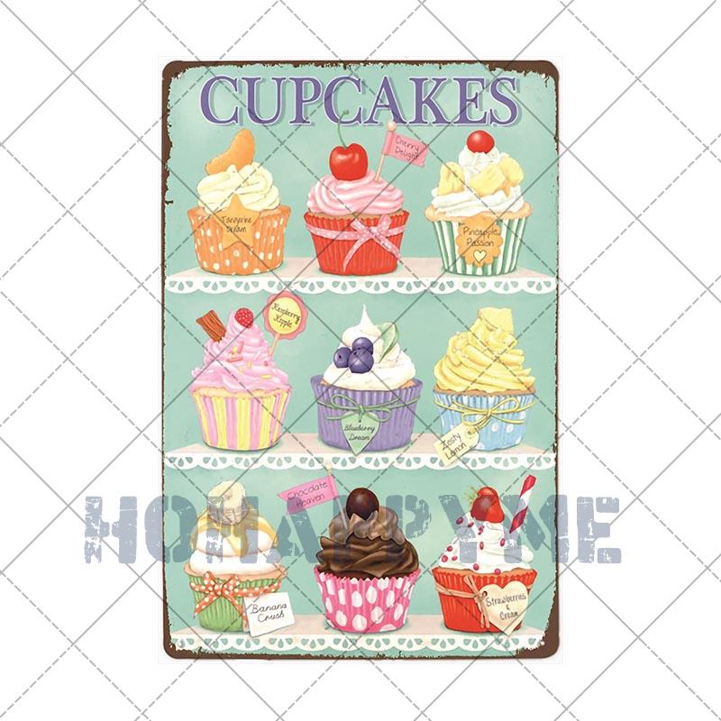 Food Dessert Sign Cake Donuts Hot Dog Metal Plaque Vintage Poster Decorative Restaurant Shop Cafe Wall Decoration Plates 20x30cm