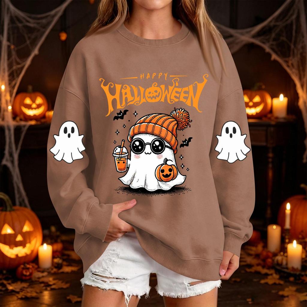 Women's Halloween Neck Sweatshirt Casual Print Pullover
