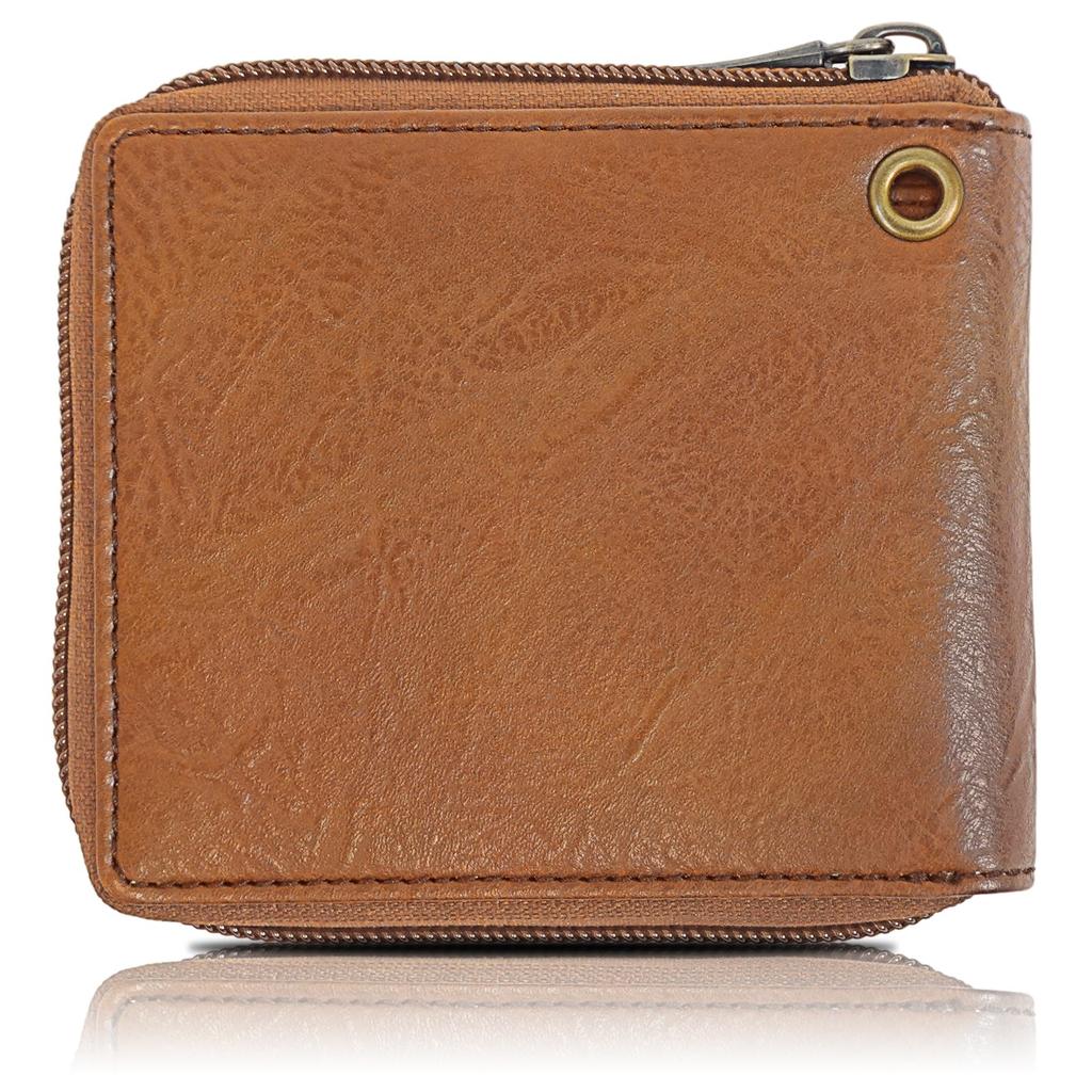 Bifold Wallet Round Zip Retro Synthetic Leather Embossed Logo Synthetic Leather Card Storage Bill Storage Coin Purse 22269309 Brown [Edwin] Men's