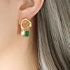 Delicate French Vintage Earrings For Women Girl Green Cubic Zirconia Pendant Earrings Fashion Geometric Pearl Charms Jewelry