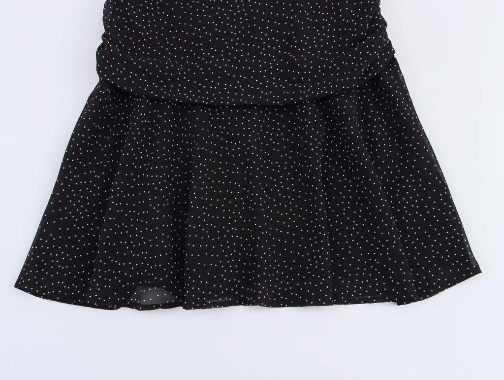 Spring 2025 Women's European & American Style Polka Dot Waist-Hugging Long Sleeve Dress