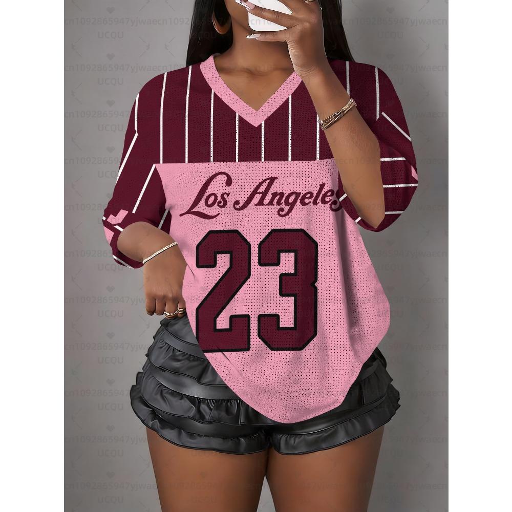 T-shirt da Donna Los Angeles NO.95 Stampata Scollo a V Manica Corta Estate Grafica Maglietta Baseball Taglie Forti Sportiva