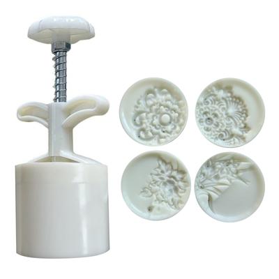 Plastic Material DIY Moon Cake Mold Hand-Pressure Dessert Moulds Flower Shape DIY Pastry Gadget for Mid-Autumn Festival