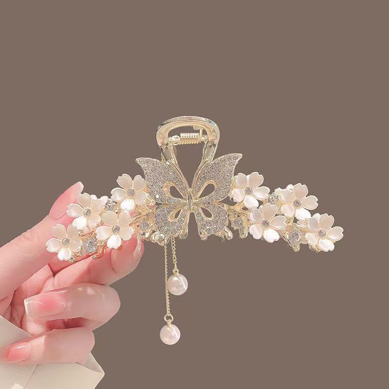 Lily of the Valley Butterfly Tassel Hair Claw - Large High-End Summer Headwear for Women