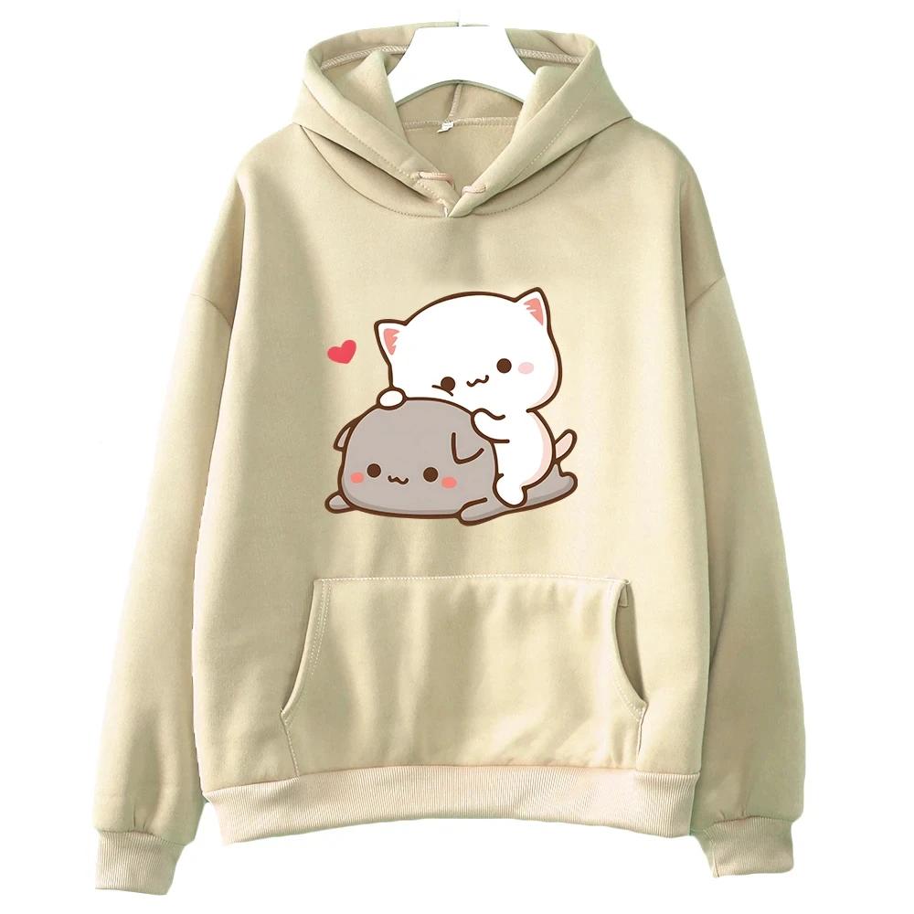 Mochi Peach And Goma Cute Cat Hoodie Sweatshirt for Girls Fashion Kawaii Cartoon Pullovers Women_Men Harajuku Aesthetic Hoodies
