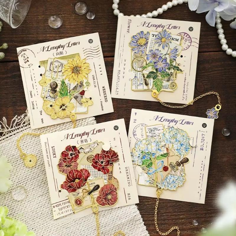 Vintage European Metal Bookmark with Pendant Exquisite Flower Reading Book Tab with Charm Set Teacher Gift Student Supplies
