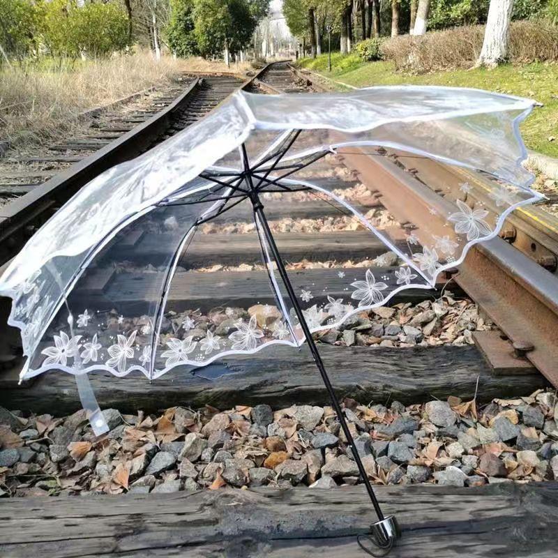

Прозора парасолька з білими квітами, жіночі портативні міні-парасольки від дощу, прозорі пластикові весільні парасольки принцеси-вишні
