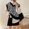 Dame Genser Vest Høst Houndstooth Rutete V-hals Ermeløs Strikket Vintage Løs Oversized Dame Genser Vest Dameklær