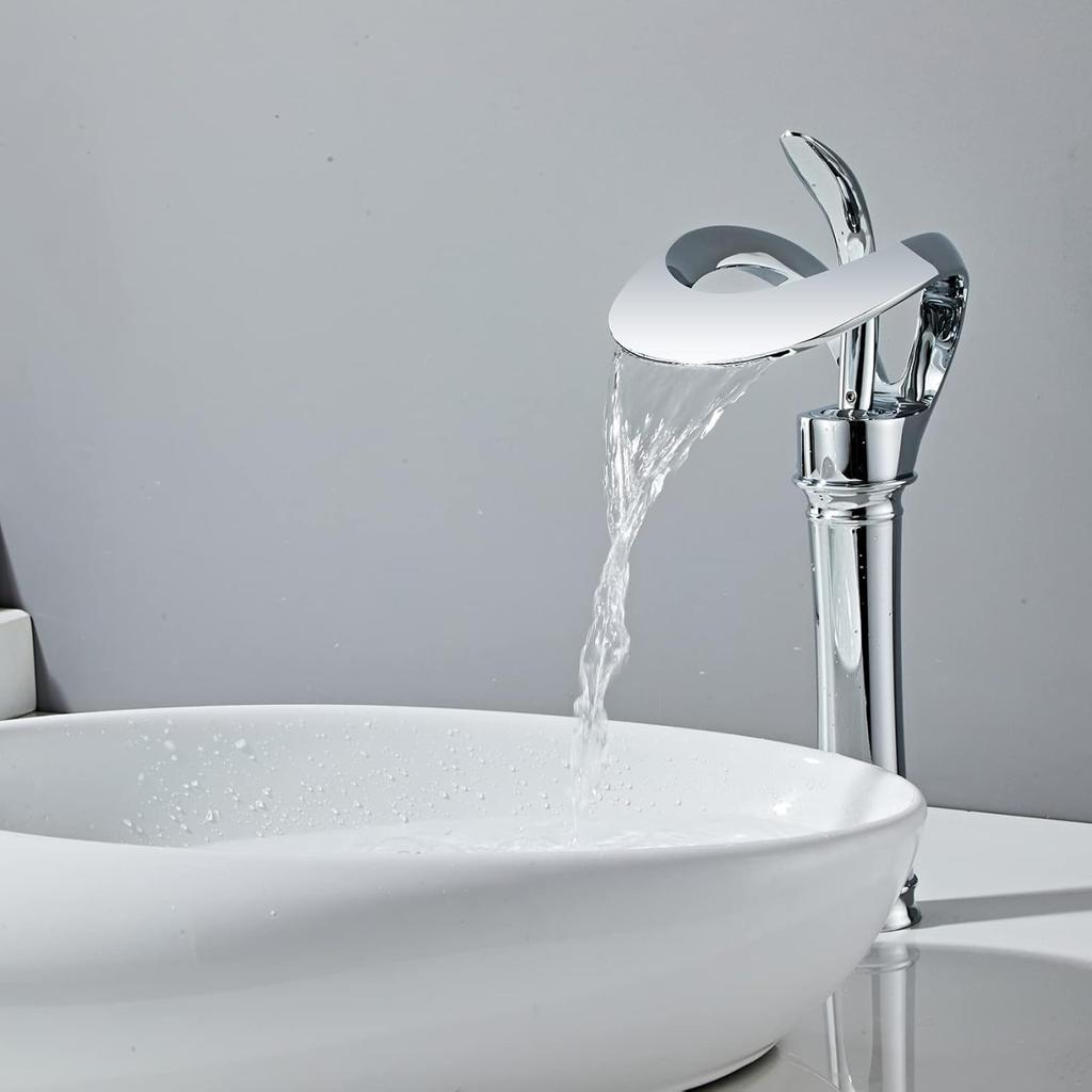 Robinet de Lavabo pour Salle de Bain - Design Élégant, Eau Froide et Chaude - Chromé, Haut