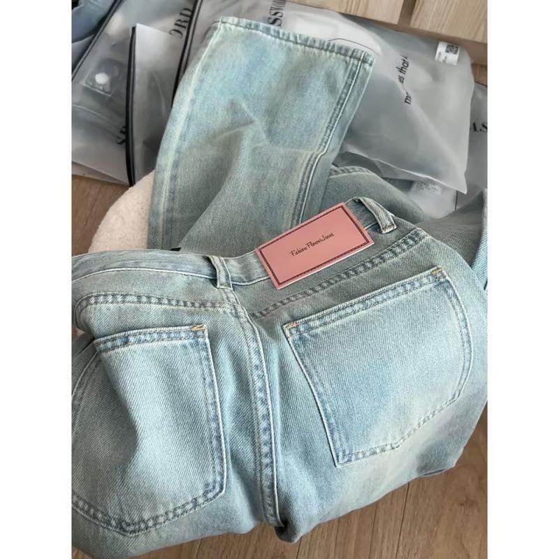 

Джинсы женские широкие с высокой посадкой, весенние новинки, свободные, моп, тонкие прямые брюки цвета лунного света S