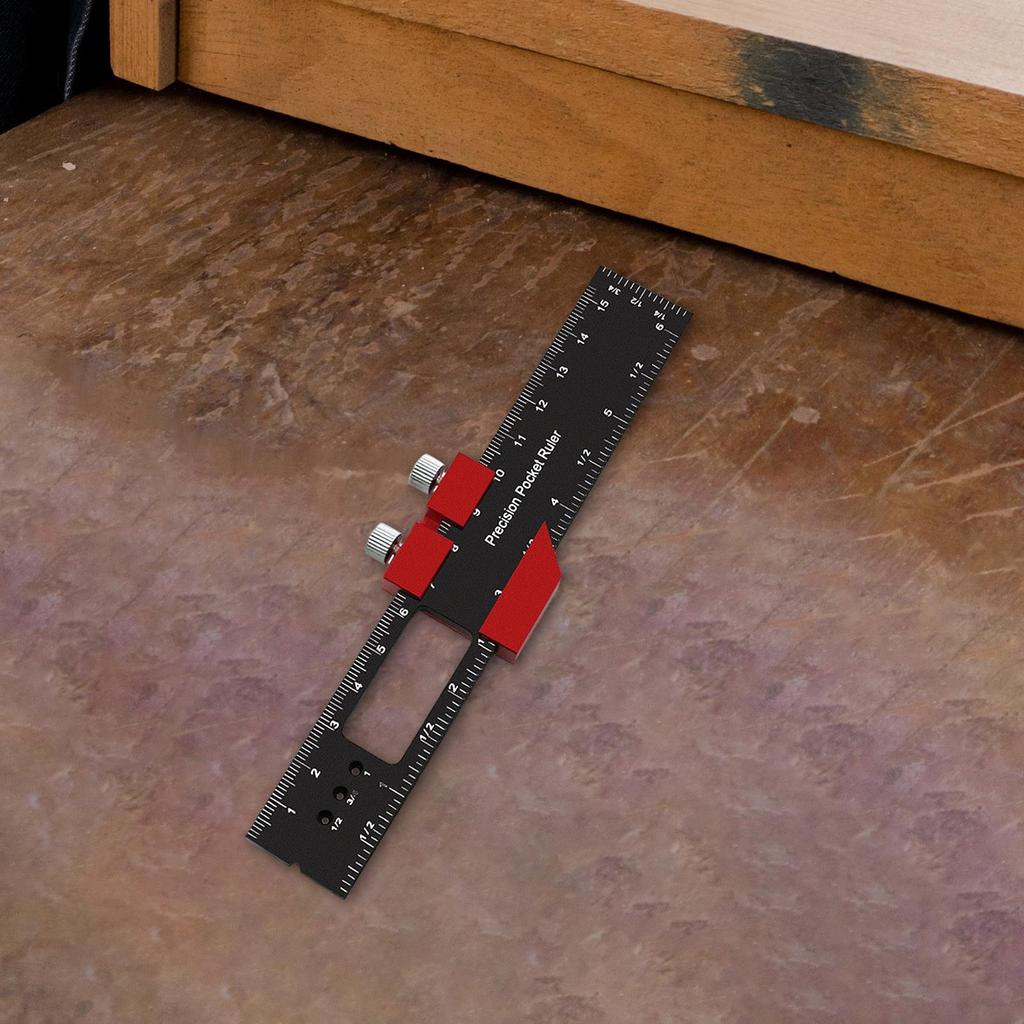 Woodworking Ruler with Slide Stop Portable inch and Metric Professional Square Ruler Marking Ruler Adjustable Sliding Ruler