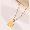 Square Initial Letter Necklace Pendant, Stainless Steel Charm Black Enamle Simple Name Jewelry For Women