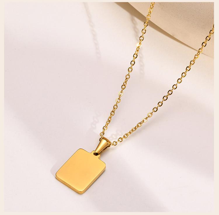 Square Initial Letter Necklace Pendant, Stainless Steel Charm Black Enamle Simple Name Jewelry For Women