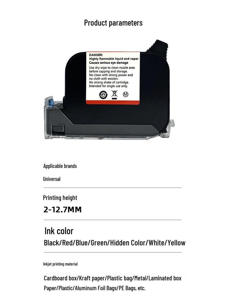 Quick-Dry Ink Cartridge for Multiple Inkjet Coder Models JS10, JS12, IQ800, 880, 797, 2590, 1704