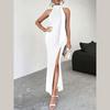 Women Halter Neck Maxi Dress High Slit Bodycon Evening Party Formal Dress