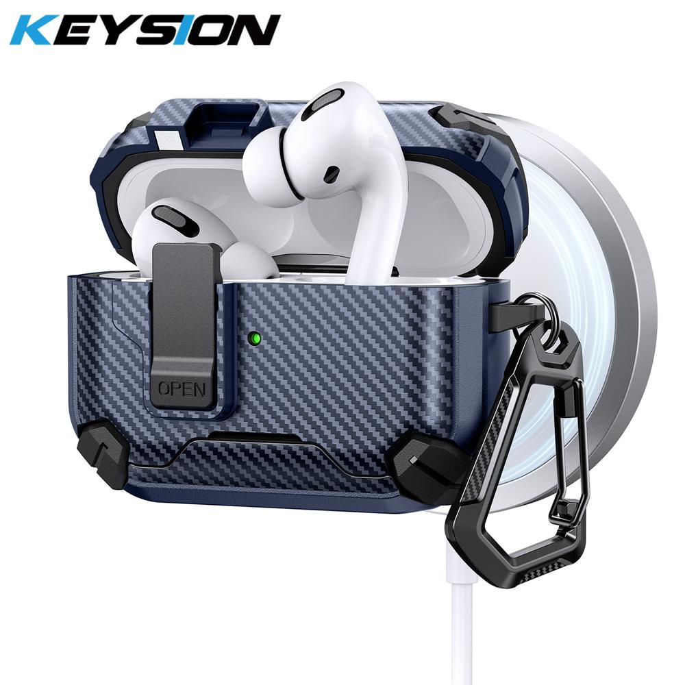 KEYSION Magnetic Automatic Switch Earphone Case for Airpods Pro 3 Pro 2 Shockproof Phone Stand Hook Headphone Cover for AirPods 4