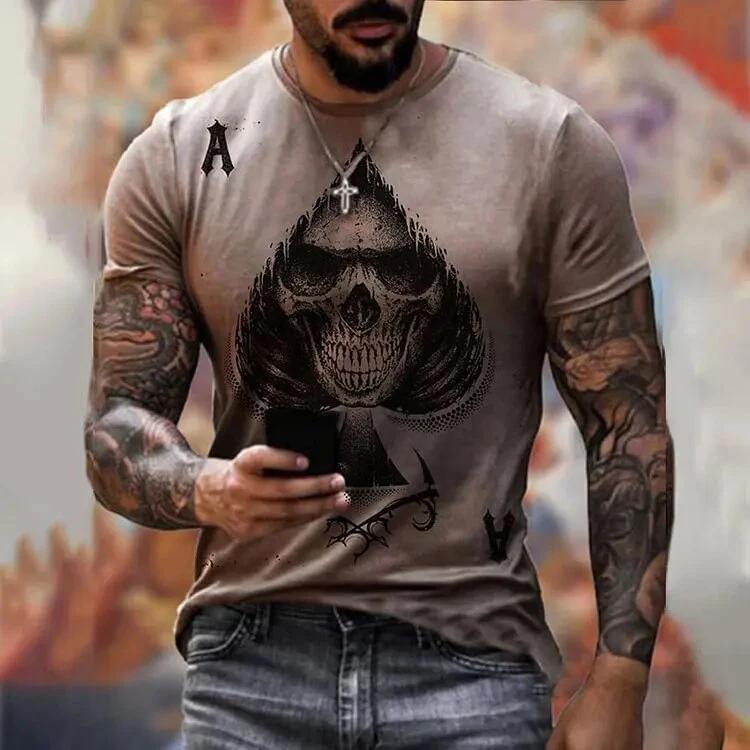 Summer Round Neck 3D Skull Print Top Fashionable Casual Short Sleeved Men's T-shirts