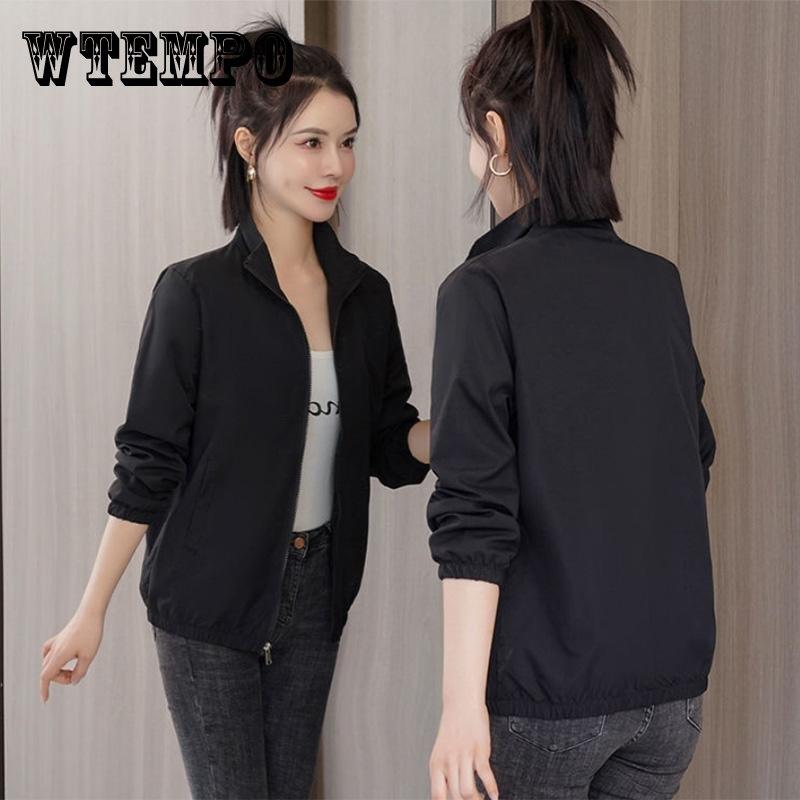 

Весна и осень, однотонная спортивная повседневная короткая куртка с воротником-стойкой, свободная универсальная женская куртка, ветровка