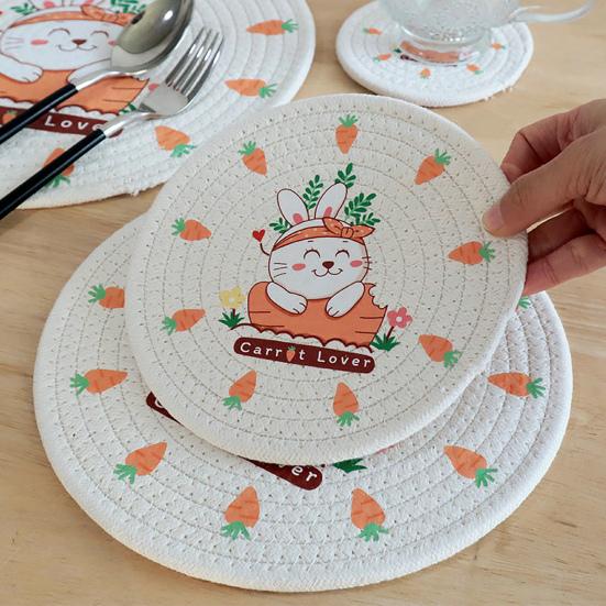 12/18/24/30cm Nordic Style Minimalist Thread Rabbit Carrot Placemat Pattern Household Cotton Anti-Scalding Cup Mat
