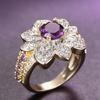 Huitan Gentle Flower Shaped Women Ring Luxury Wedding Engagement Inlaid Shiny Purple CZ Party Fashion Accessories Jewelry Gift