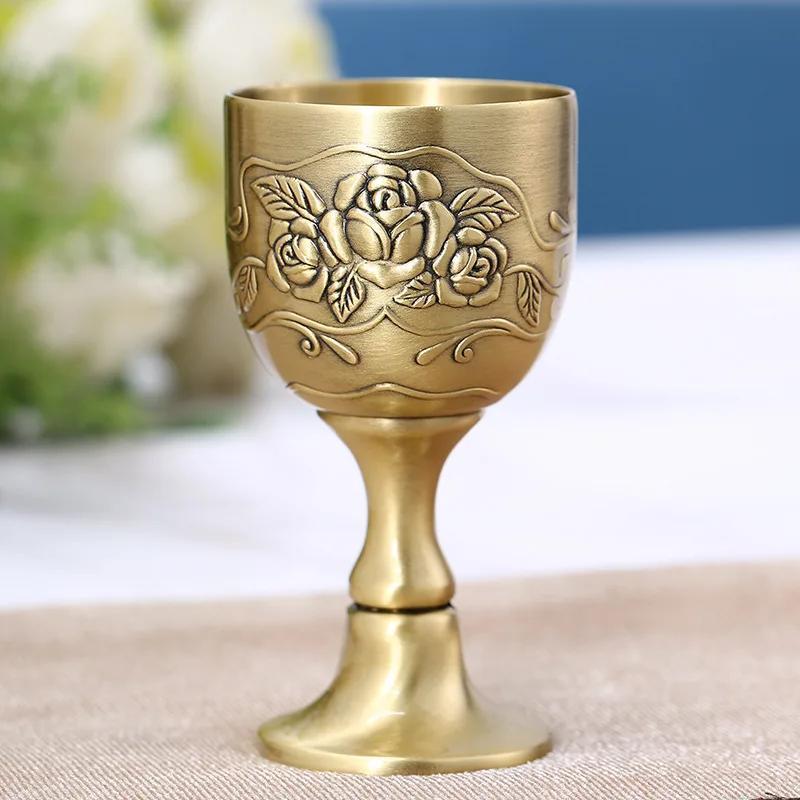 25ml Vintage Goblet Mysterious Chalice Embossed Flower Cup Drinking Cup Metal Goblet Worship Shot Glass Medieval Decoration
