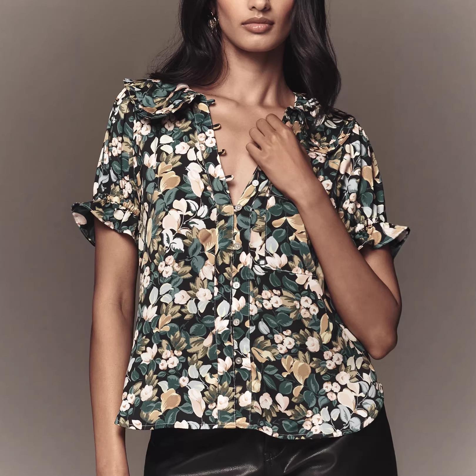 2026 Summer Casual Lightweight Short Sleeve Women s Shirt with Doll Collar Small