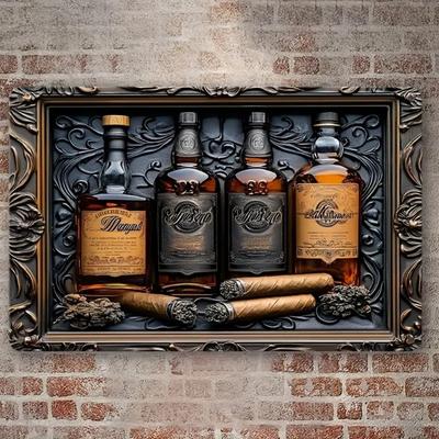 Letrero de Metal de Aluminio Impreso Plano 2D para Colgar en la Pared: Whisky y Diseño (Cuadrado) – Arte Mural Decorativo Ideal para el Hogar