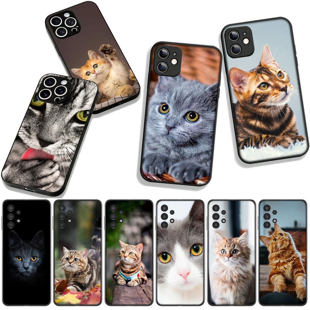 Blue Cat Green Eyes Meow Phone Cover for Samsung Galaxy A36 A17 A26 A07 A35 A54 A53 A13 A33 A34 S8 S9 S20 S21 FE S10 Plus Case