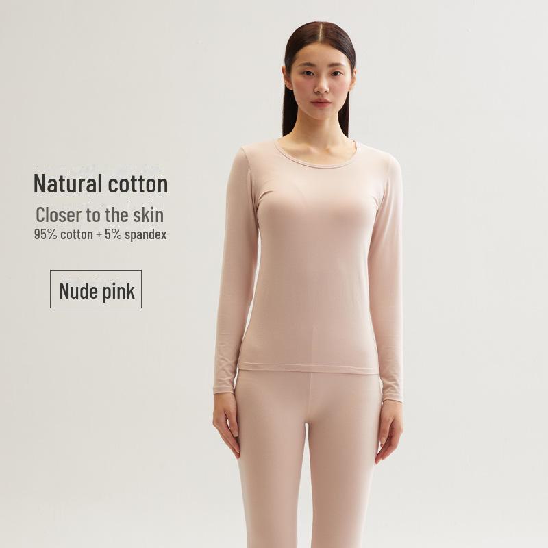 Men's and Women's Skin-Friendly Thermal Underwear Suit - Pure Cotton, Solid Color, Thin Design, Antibacterial, Large Sizes, Autumn/Winter Wear