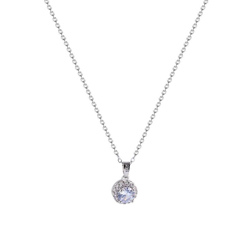Geometric Style Korean Titanium Steel Necklace With Zircon Pendant Stone