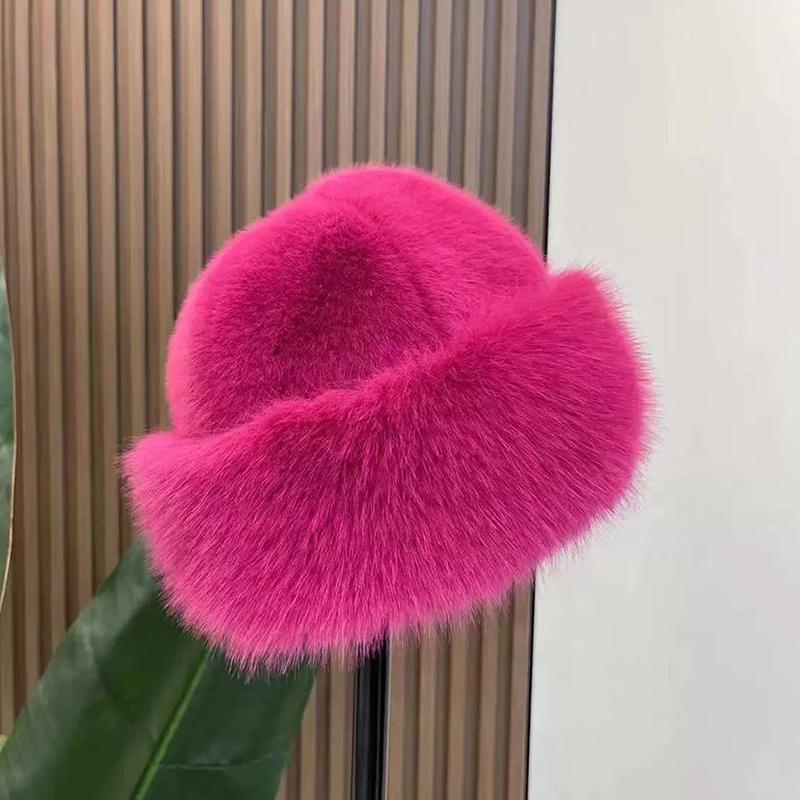 Fluffy Fur Bucket Hat For Women Plush Fisherman Hat Warm Women'S Winter Hat Thicken Cold Snowy Day Panama Cap Chrismas Gifts